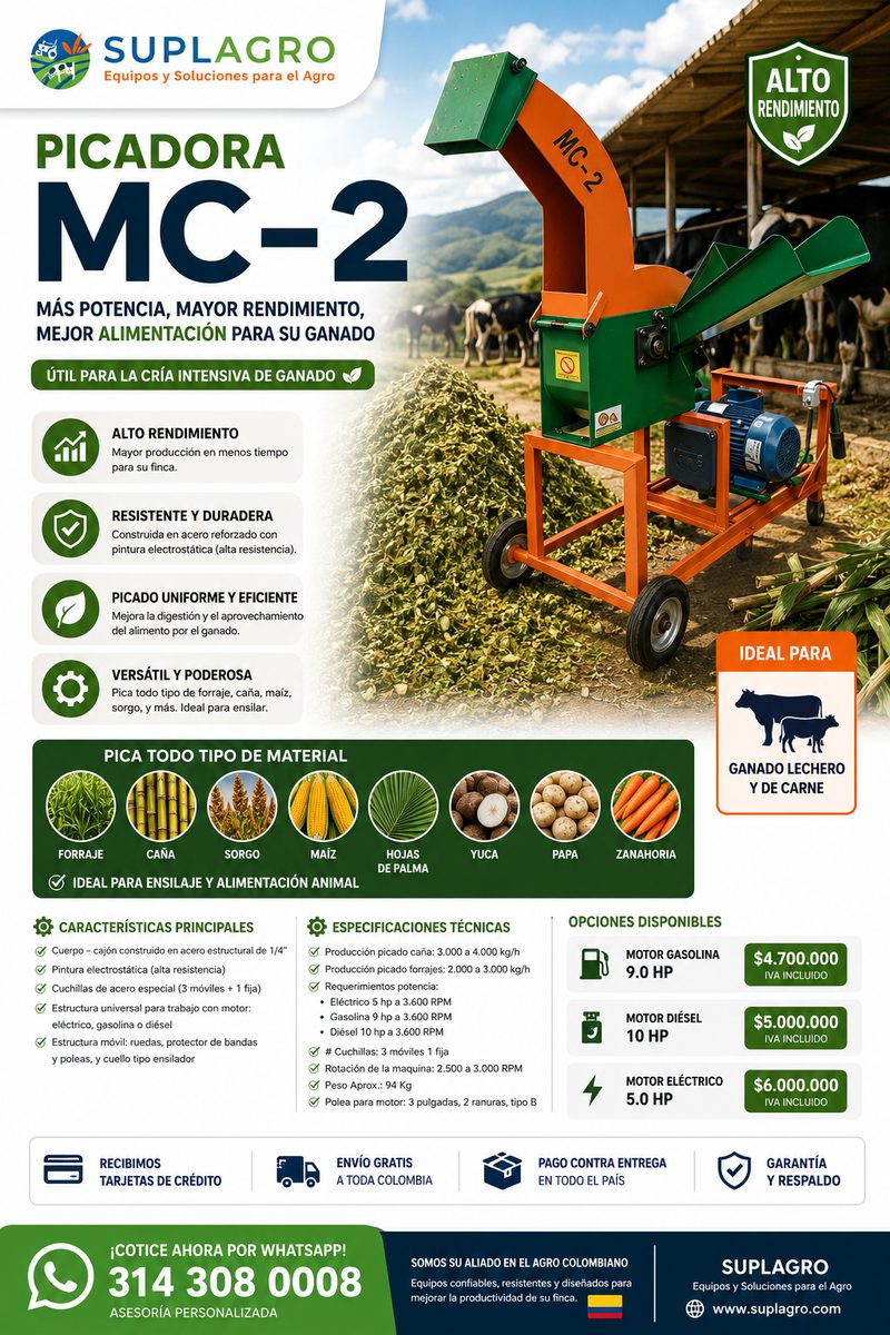 Picapasto MC-2 con motor eléctrico en finca