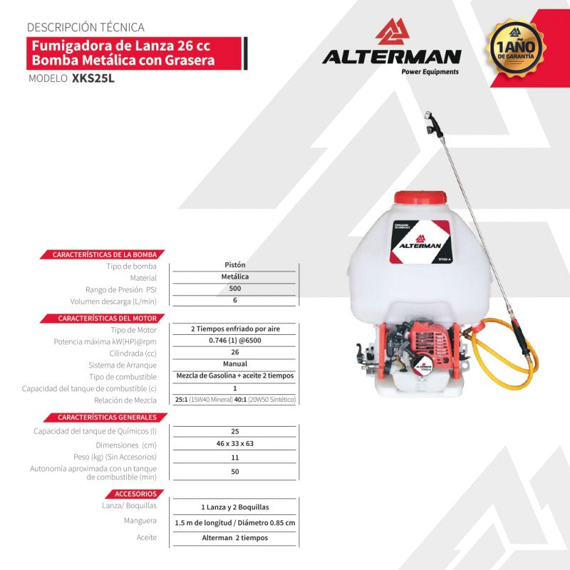 Fumigadora A Gasolina 2t Ref Xks25l Marca: ALTERMAN  + ENVIO GRATIS + PAGUE AL RECIBIR 🚚