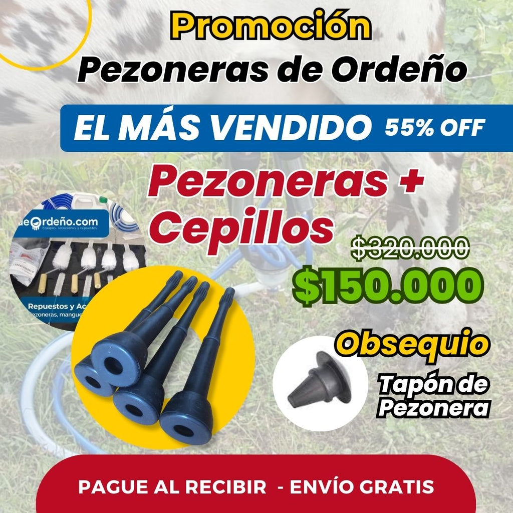 Combo pezoneras y cepillos de lavado para ordeño · deOrdeño