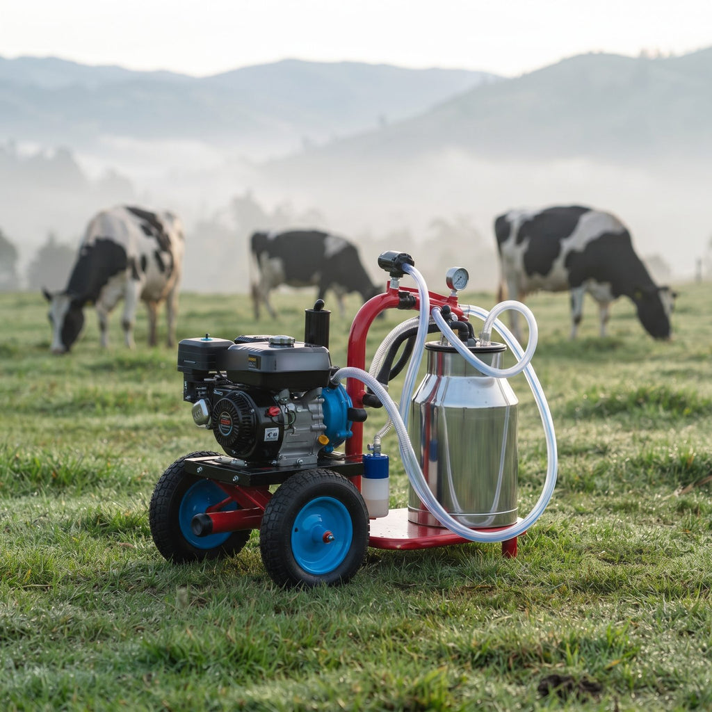Ecomilk Pro en potrero andino con vacas normandas al fondo