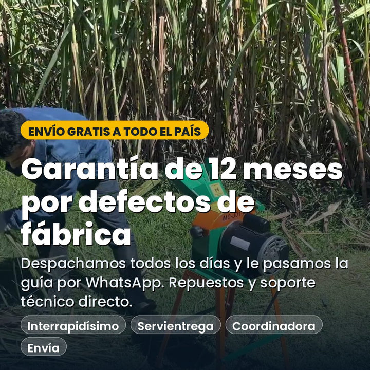 Envío gratis a todo el país y garantía de 12 meses por defectos de fábrica; despachamos todos los días con Interrapidísimo, Servientrega, Coordinadora y Envía