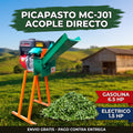 Picapasto MC-J01 Acople Directo en finca colombiana con forraje picado — motor a gasolina 6.5 HP o eléctrico 1.5 HP, envío gratis y pago contra entrega (pieza publicitaria sobre foto real de la máquina)