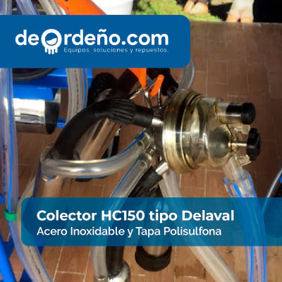 Unidad de ordeño con colector adaptable a DeLaval HC 150 en acero inoxidable y tapa de polisulfona