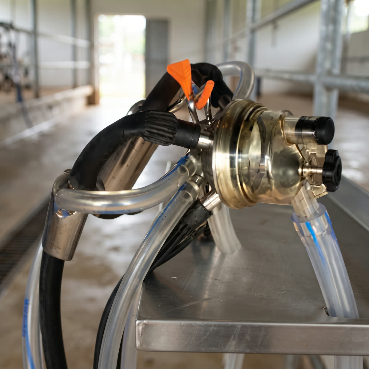 Unidad de ordeño con colector adaptable a DeLaval HC 150 en una sala de ordeño
