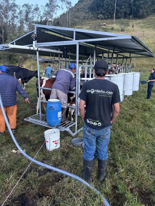 Técnicos de deOrdeño acompañando el primer ordeño en la finca del cliente en Saboyá